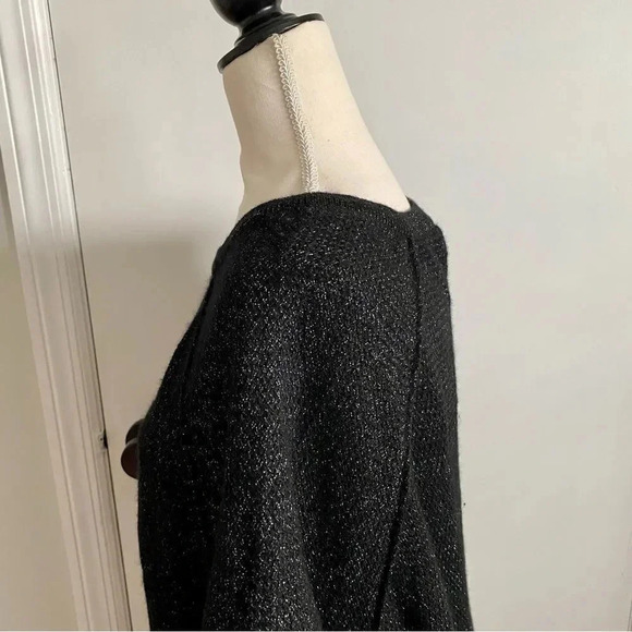 Joie Jolena Wool Cashmere Poncho Sweater XS Black Silver Metallic Shimmer Knit - Picture 9 of 16
